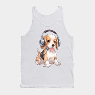 Watercolor Beagle Dog with Headphones Tank Top